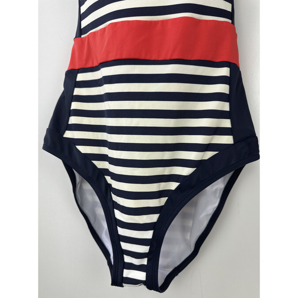 Boden Santorini Halterneck Swimsuit 1 Piece Red Navy White Stripe US Size 8 - Picture 4 of 14